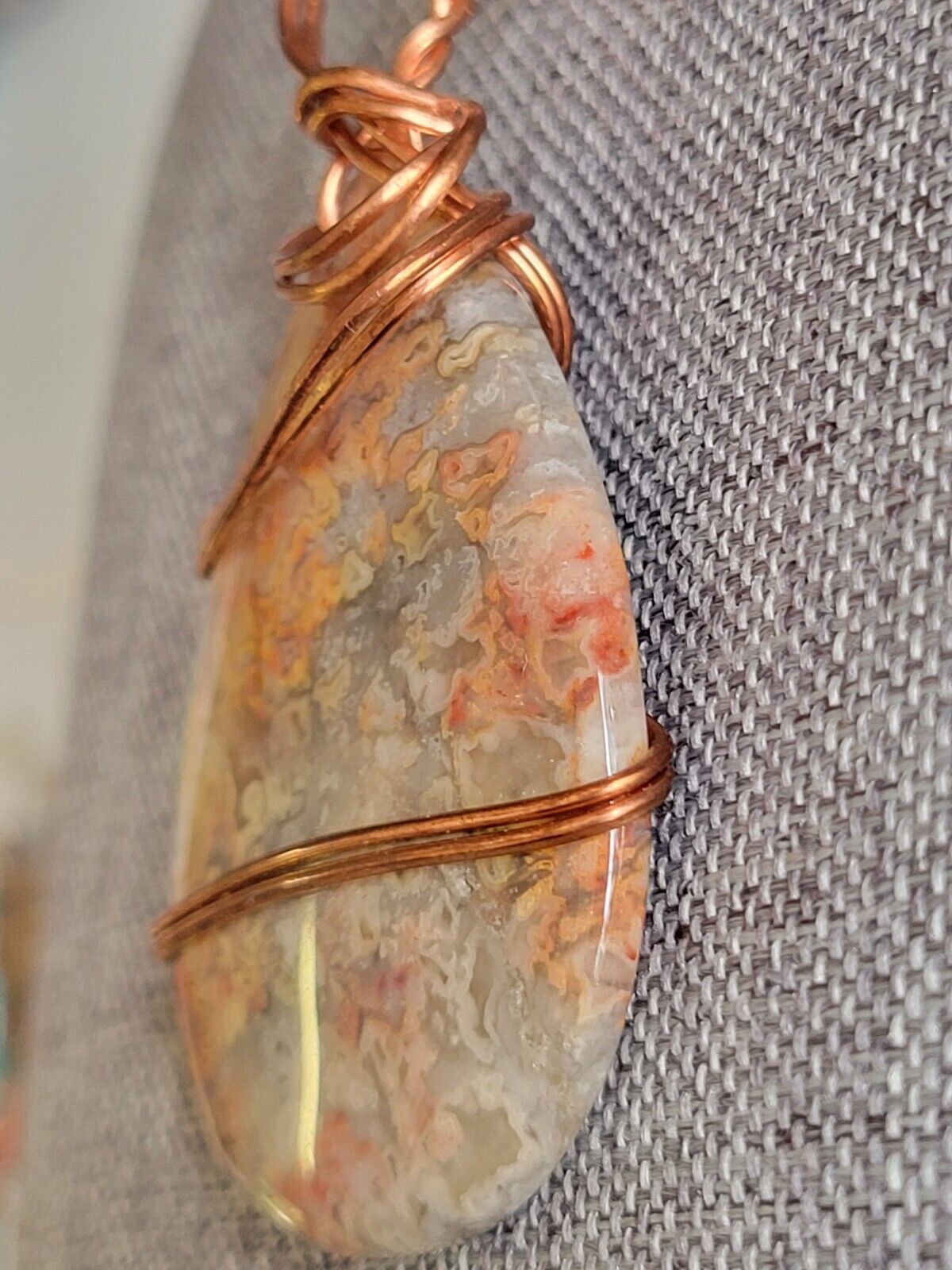 Crazy Lace Teardrop Agate Wire Wrap Pendant