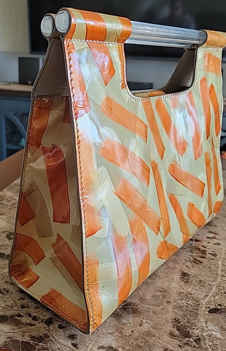 Vintage Sondra Roberts Clutch Copper Gold Vinyl Handbag Acrylic Handles