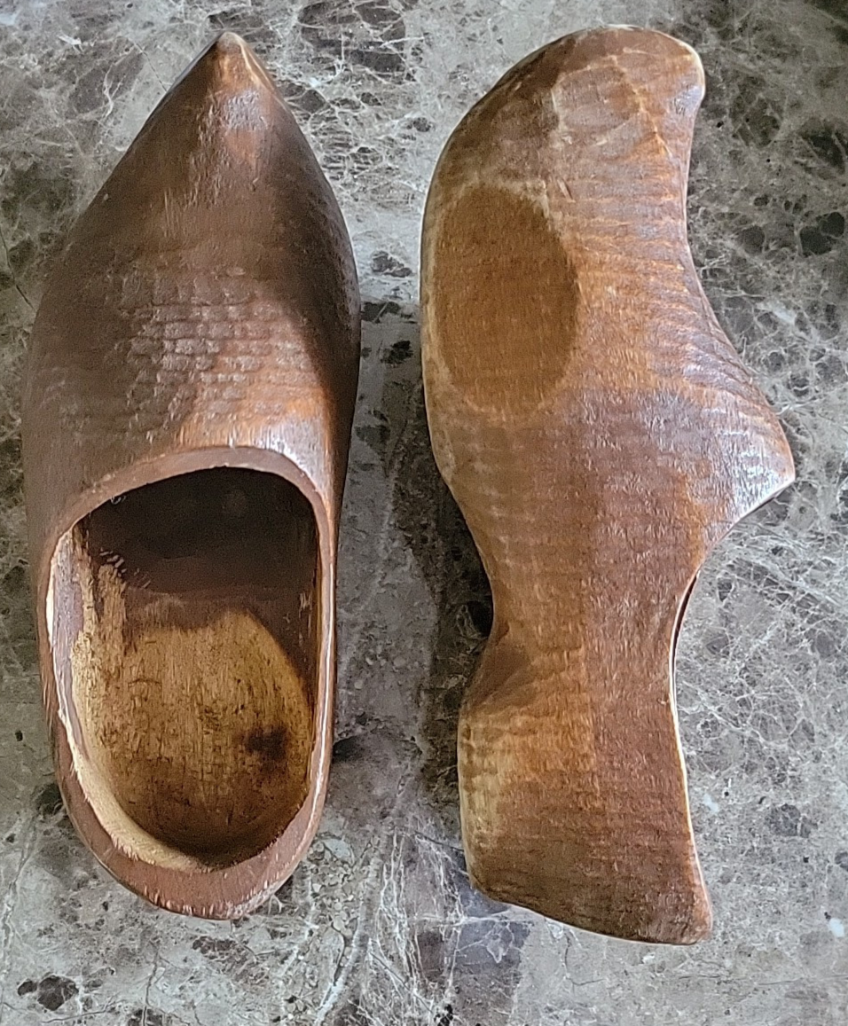 Vintage Dutch Carved Textured Wooden Clogs Shoes 9"