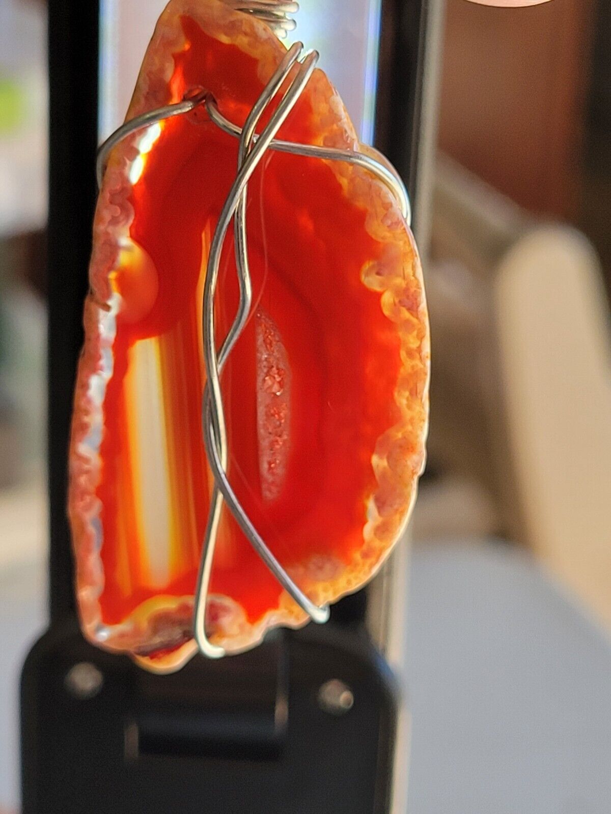 Wire Wrapped Orange Sliced Agate Pendant