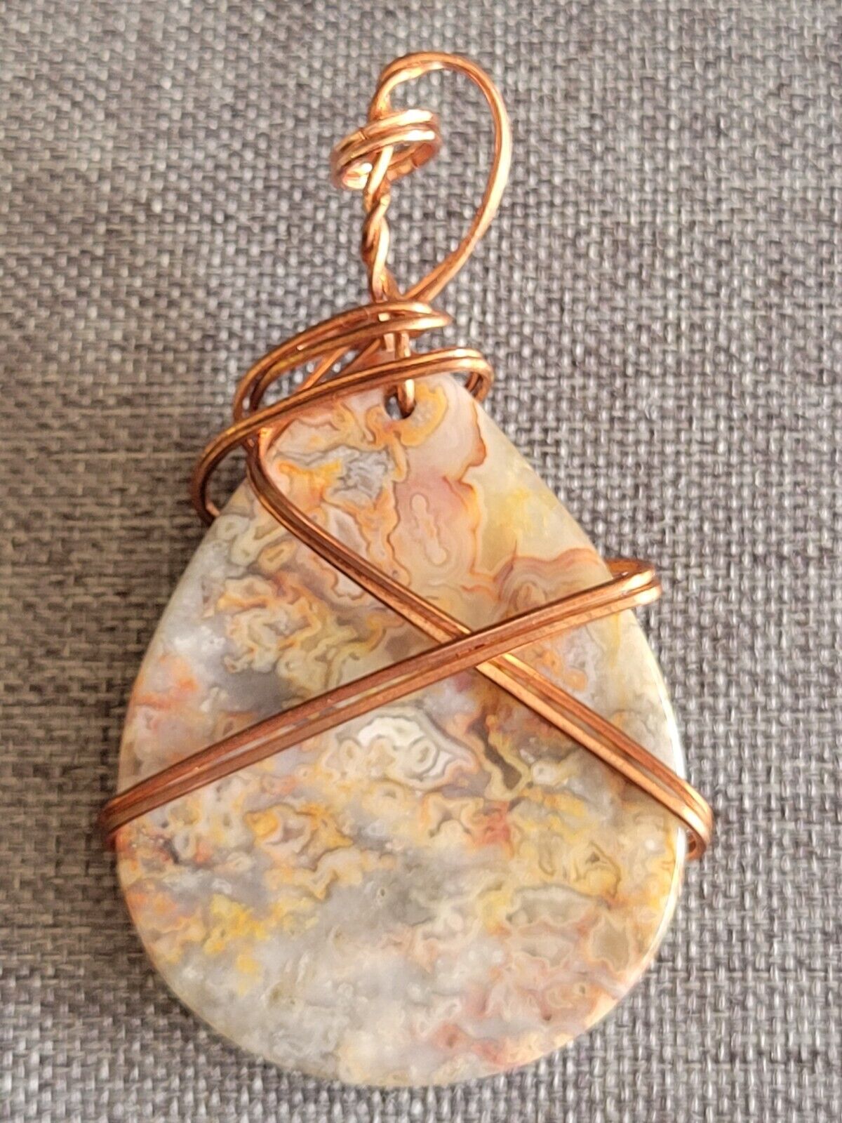 Crazy Lace Teardrop Agate Wire Wrap Pendant