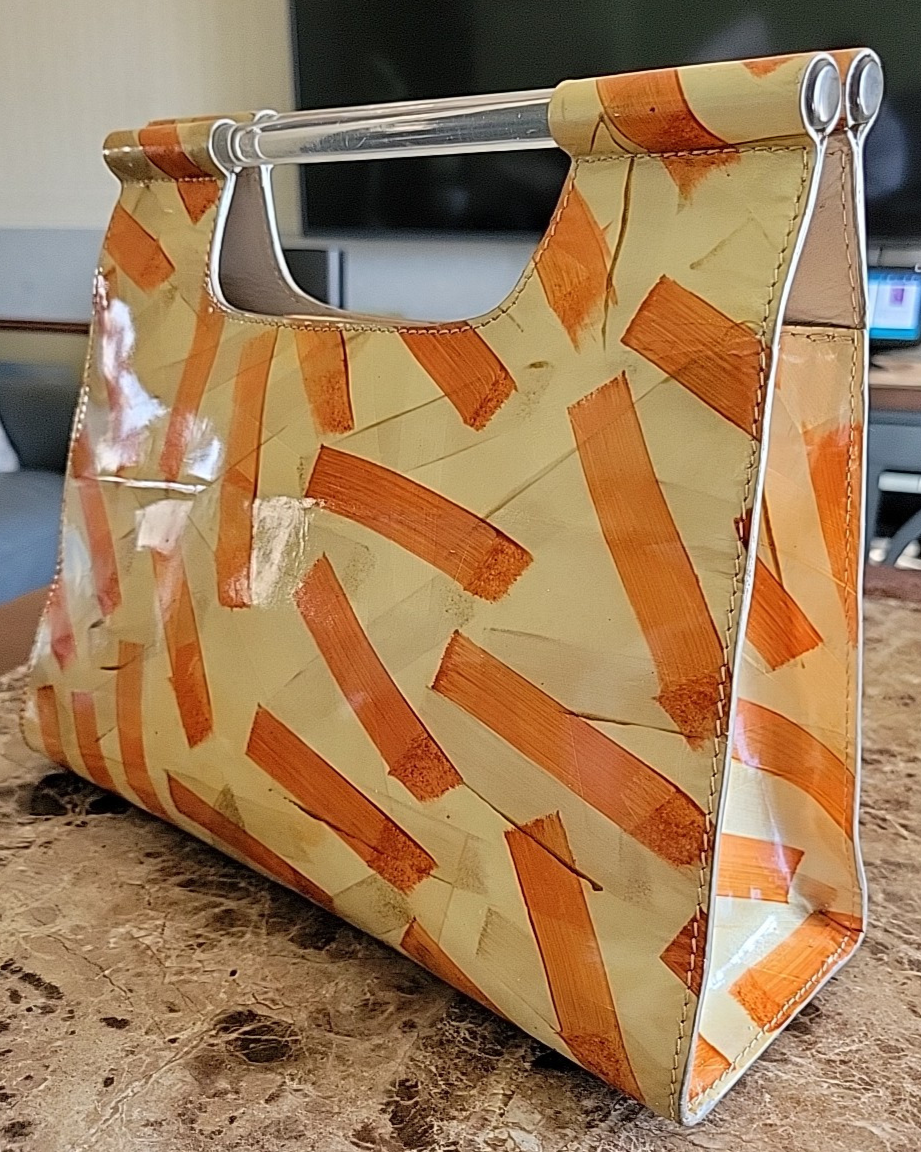 Vintage Sondra Roberts Clutch Copper Gold Vinyl Handbag Acrylic Handles
