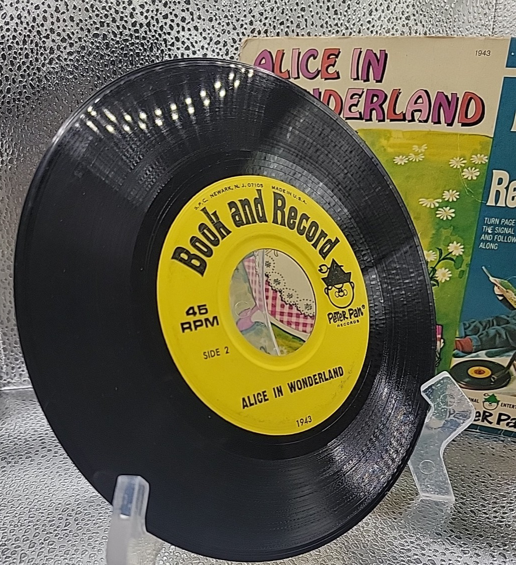 Book & Record 'Alice In Wonderland' 1970's by Peter Pan Recs 45 RPM w Book