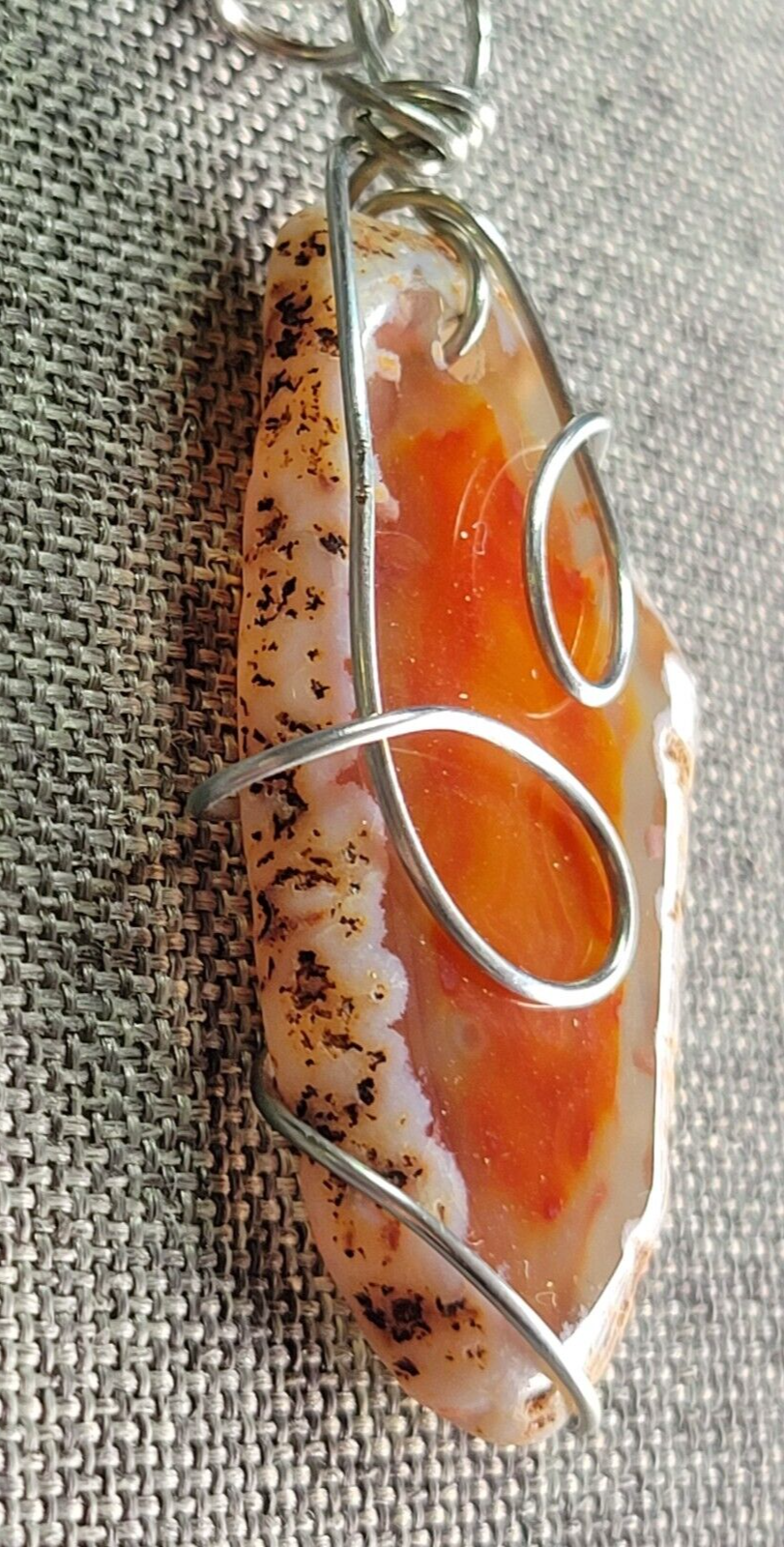 Wire Wrapped Orange Sliced Agate Pendant