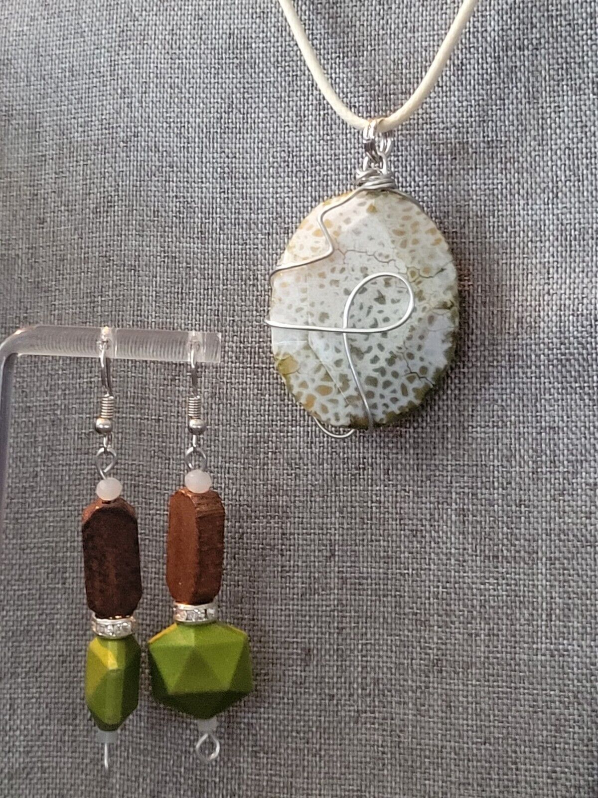 Frog Skin Agate Reversible Pendant & Dangle Earring Set