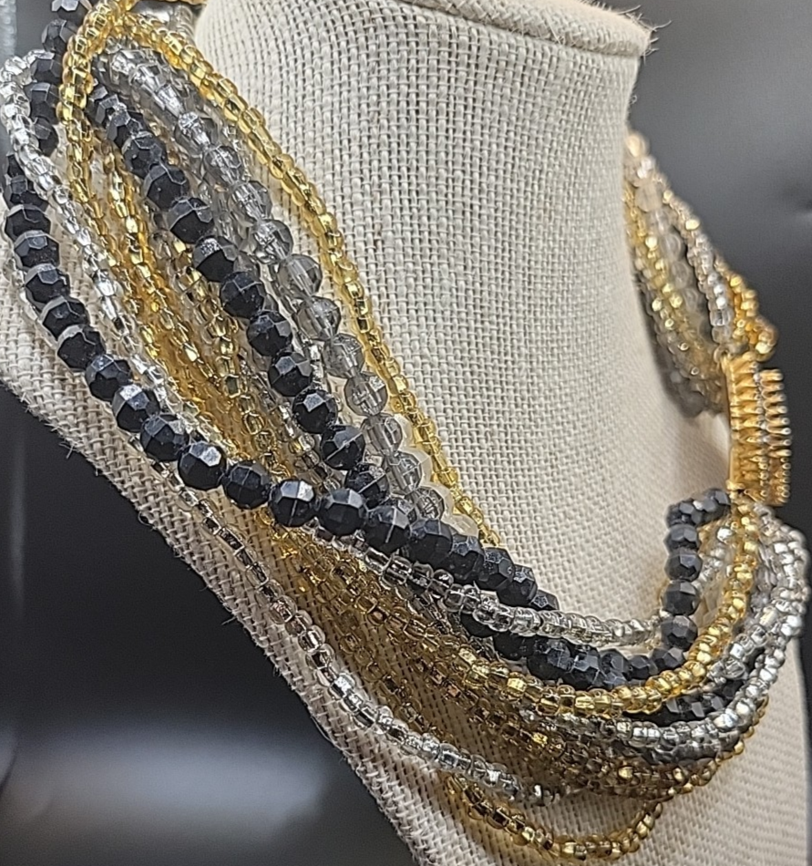 Vintage Glass Bead Strands Retro 80s Quality Costume Jewelry Rhinestone Clasp