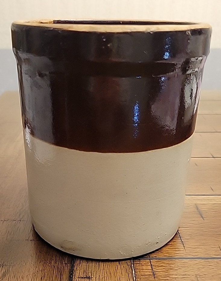 Vintage Two Tone Brown Primitive Kitchen Crock 6.5" VGC