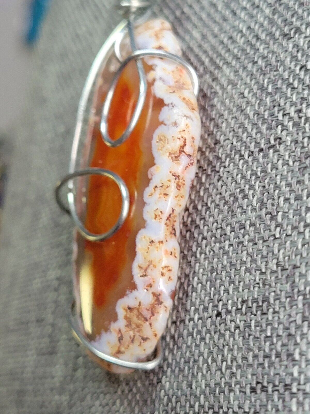 Wire Wrapped Orange Sliced Agate Pendant
