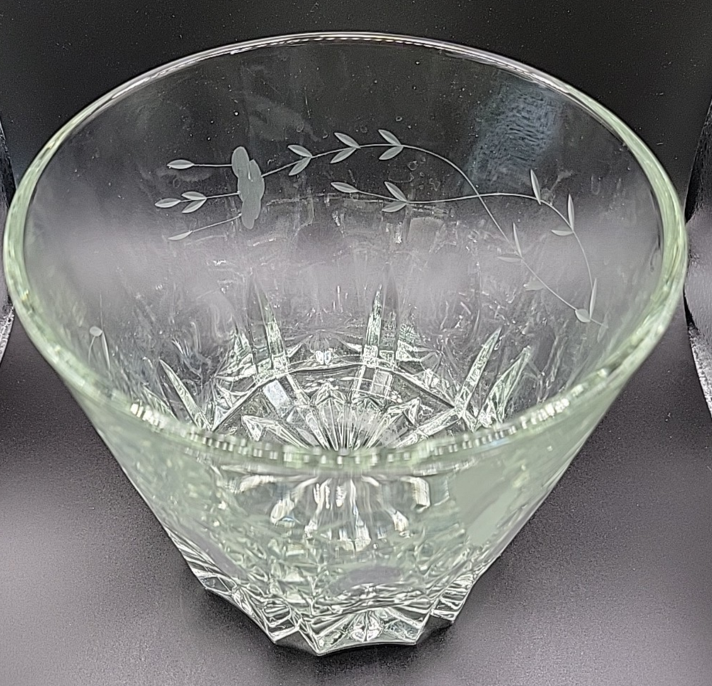 VINTAGE PRINCESS HOUSE 1980'S CRYSTAL ETCHED FLORAL ICE BUCKET