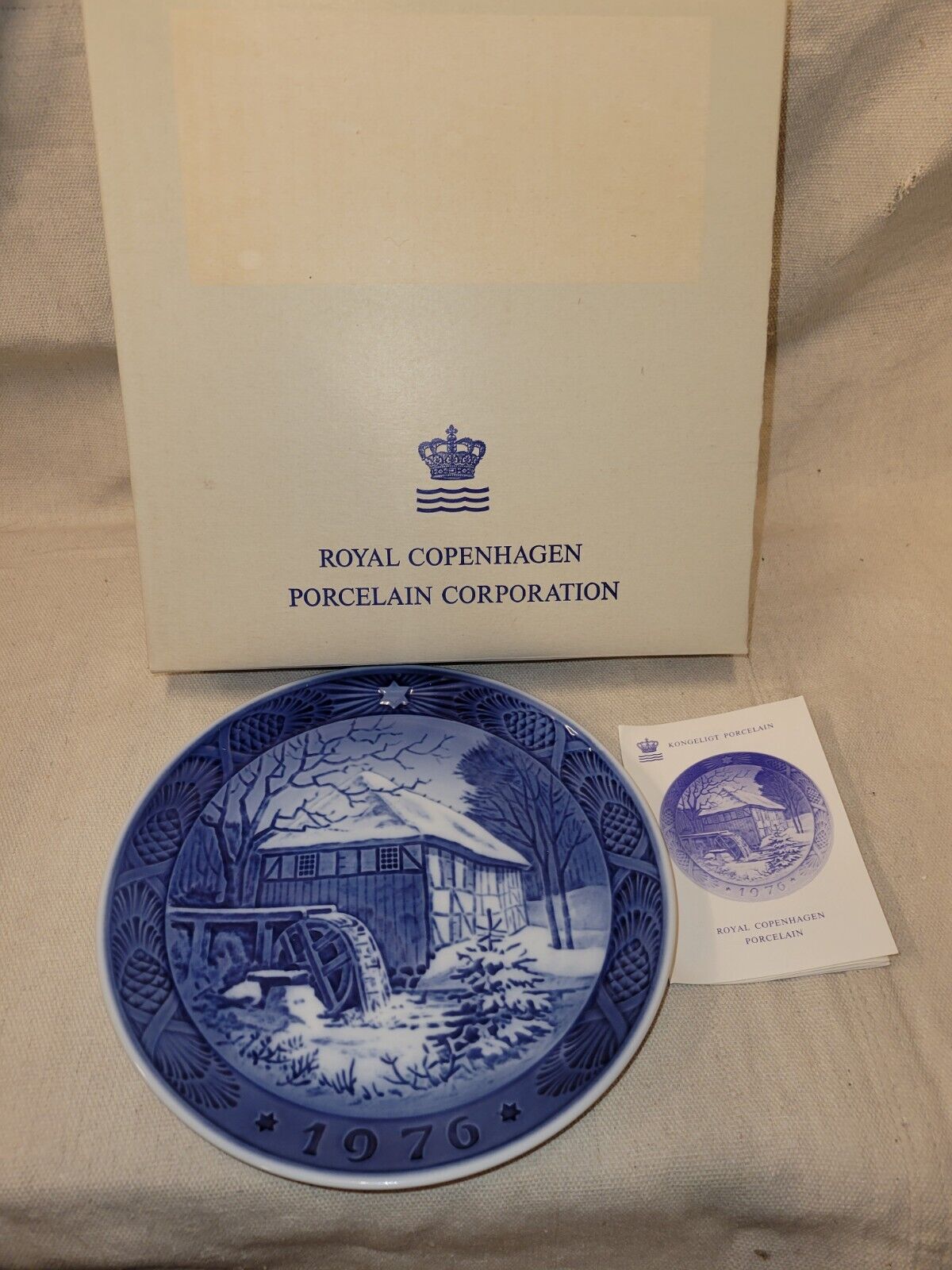 Vintage Royal Copenhagen Collectible Porcelain Plate 1976 Water Mill Boxed NOS