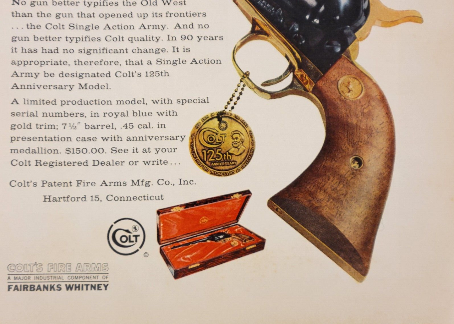 1961 Colt Fire Arms 125th Anniversary Blazing New Frontiers Vintage Print Ad