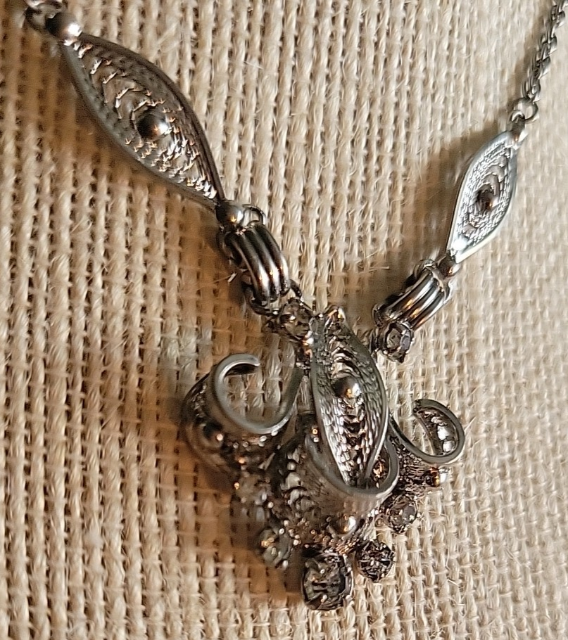 Vintage Espo Flex 925 Sterling Silver Filigree 14” Statement Necklace