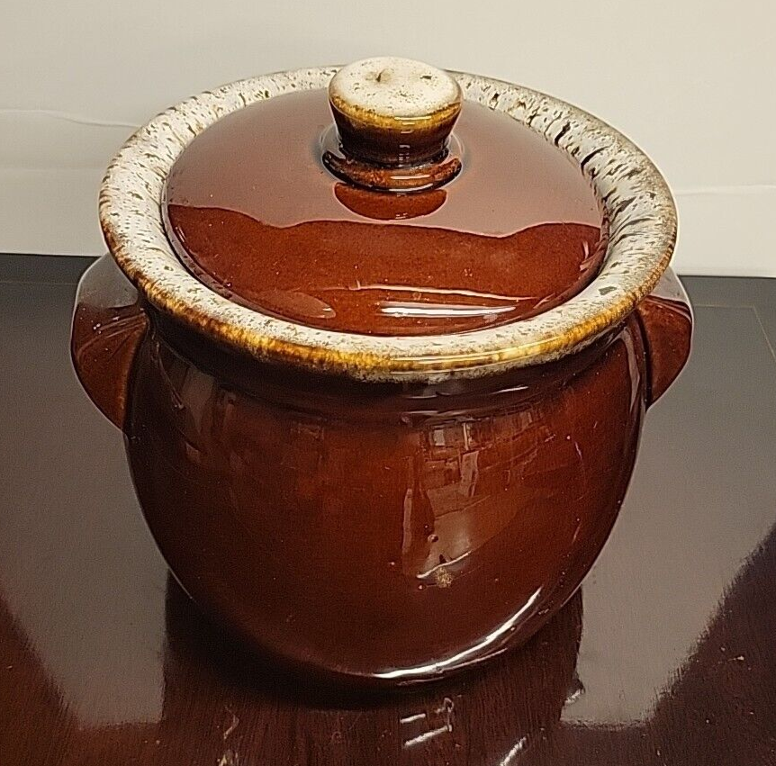 Vintage Hull Pottery Brown Drip Glaze Cookie Jar Bean Pot and Lid Oven Proof USA