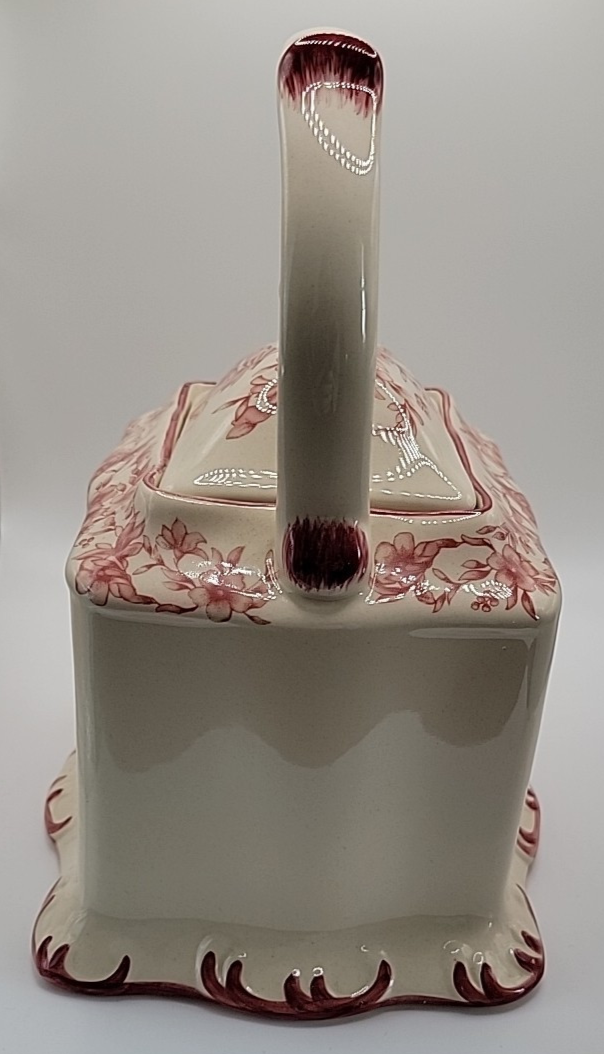 Cracker Barrel Ceramic Transferware Teapot In Cream & Red Floral c.2000