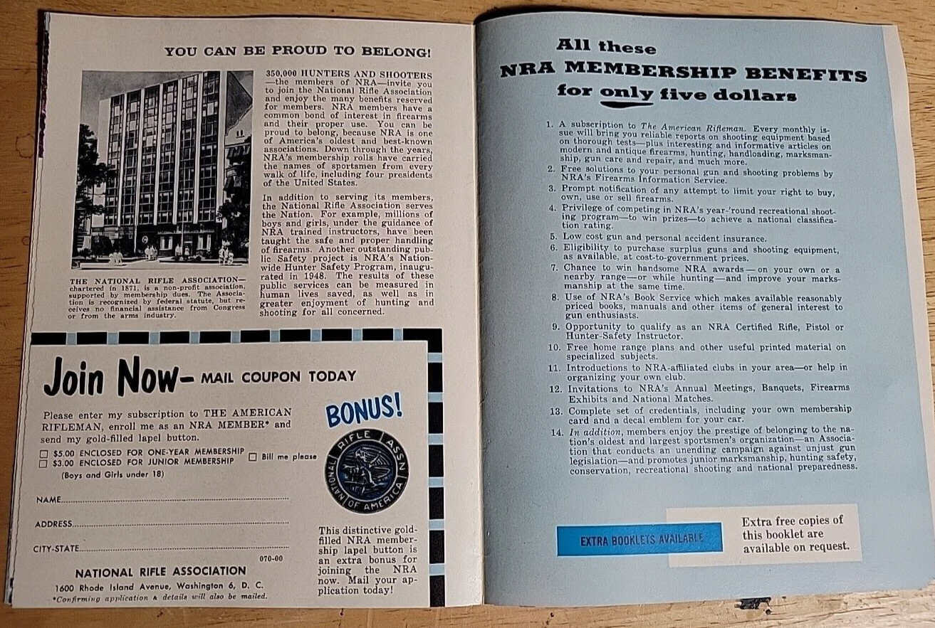 Vintage Pull Out Booklet 'The Story Of The National Rifle Association' 1960's