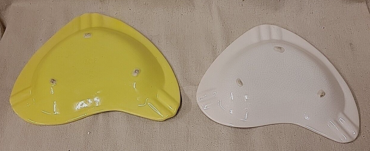 Cool Pair of Boomerang Atomic 1950's Mid-Century Modern Ceramic Ashtrays