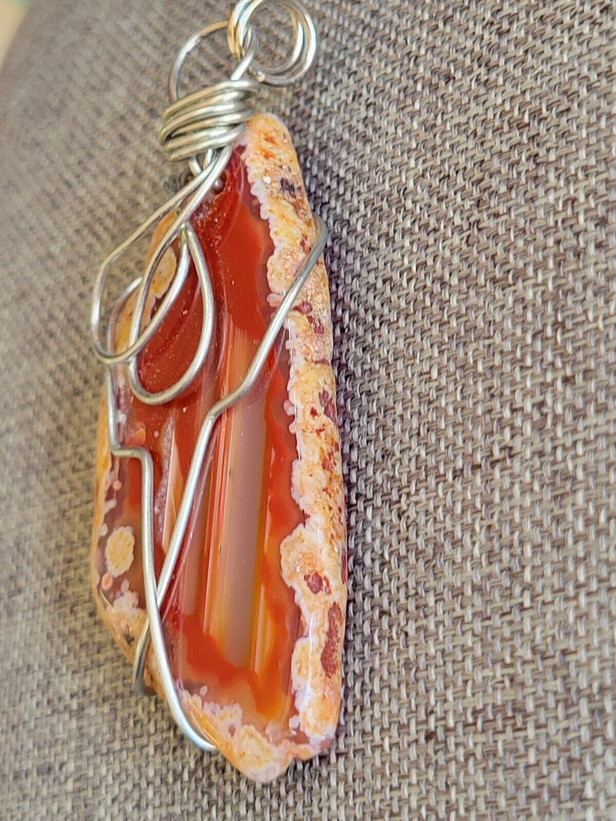 Wire Wrapped Orange Sliced Agate Pendant