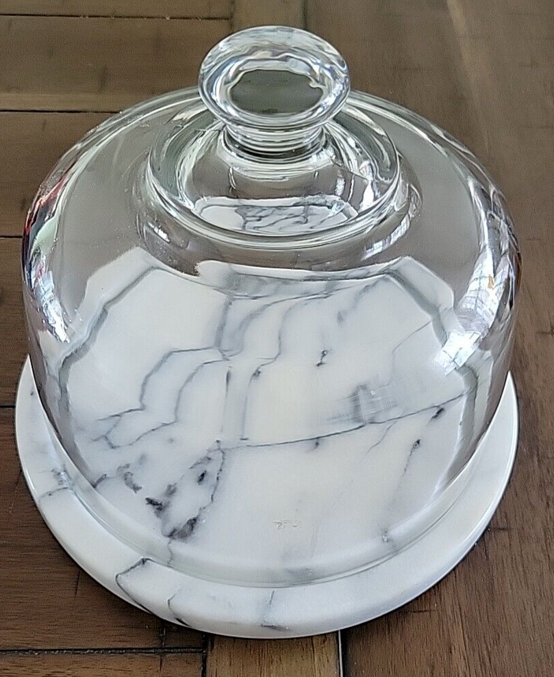 Vintage Round Marble Cheese Board With Glass Heavy Dome Cloche