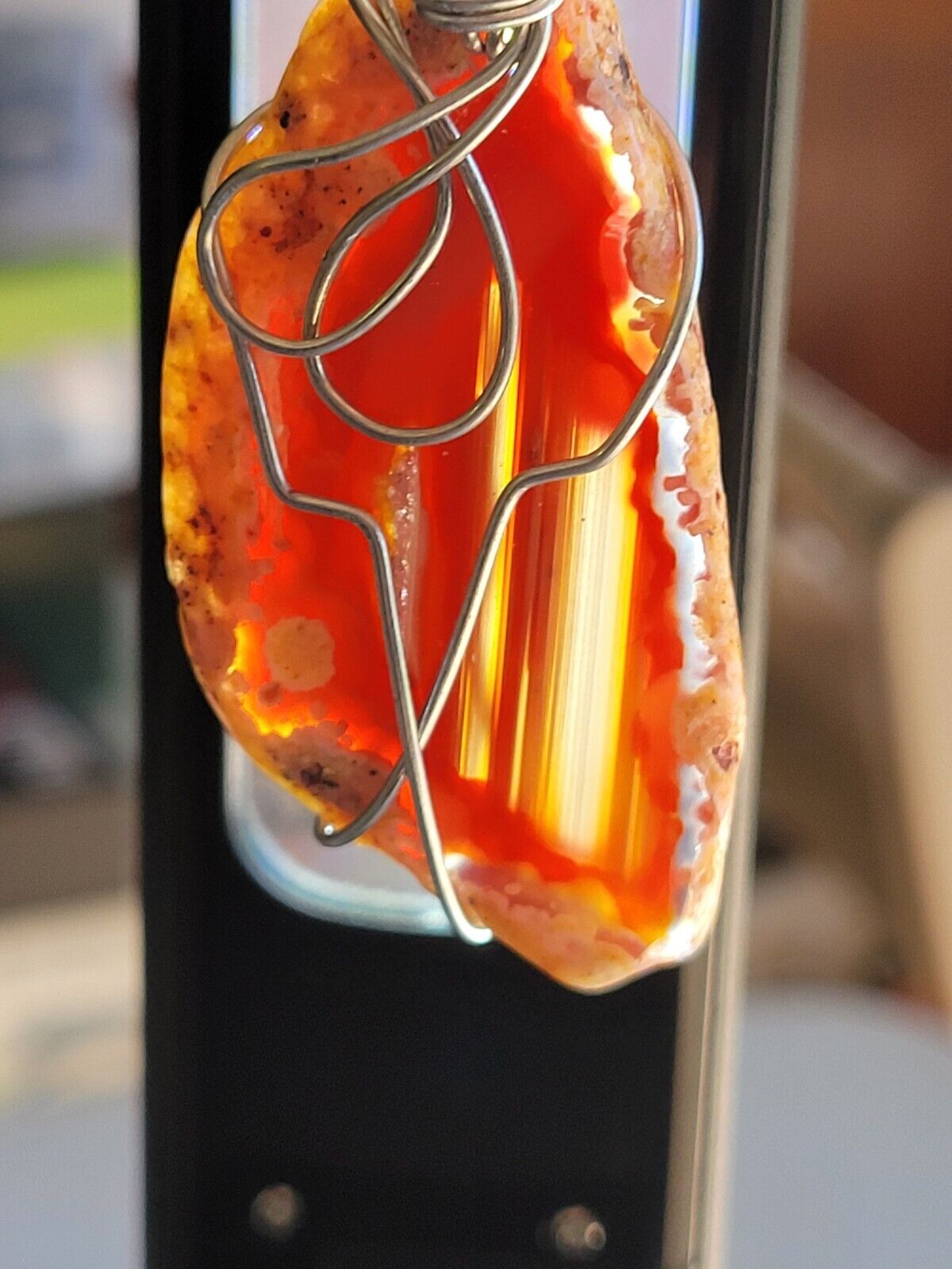 Wire Wrapped Orange Sliced Agate Pendant