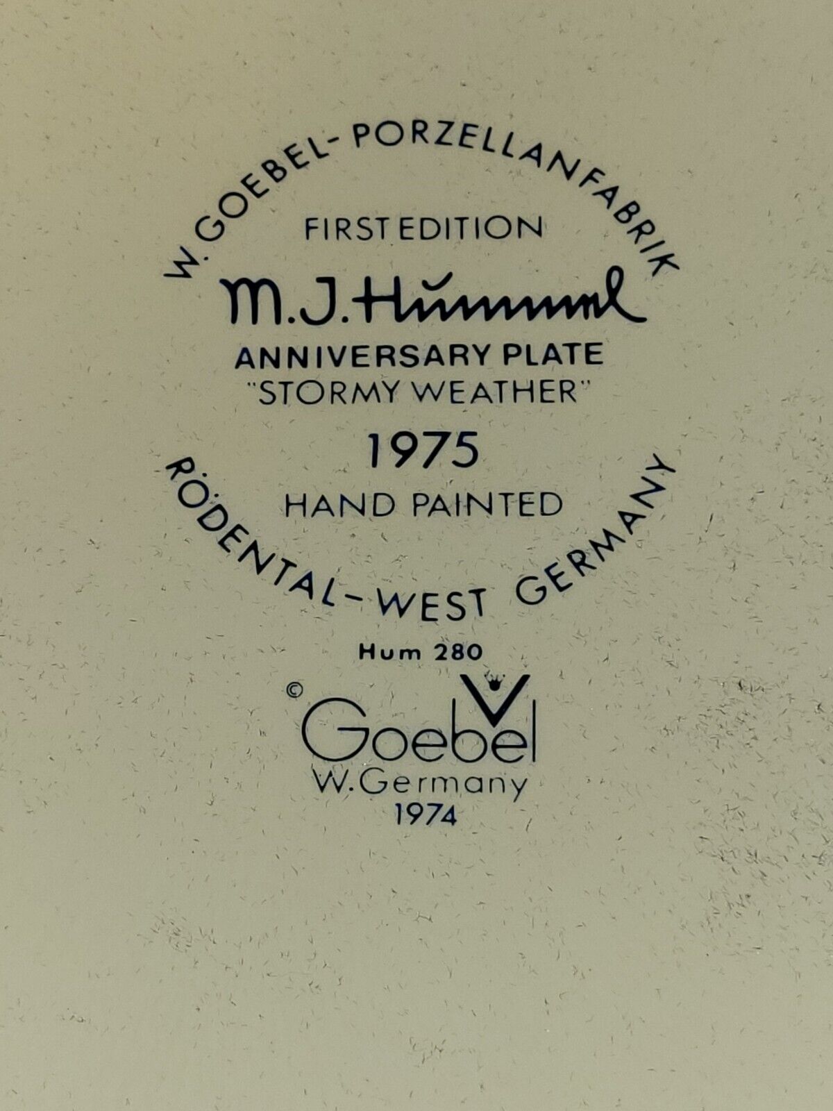 Vintage Hummel 1st Edition Anniversary Stormy Weather Bas-Relief 1975 Boxed NOS