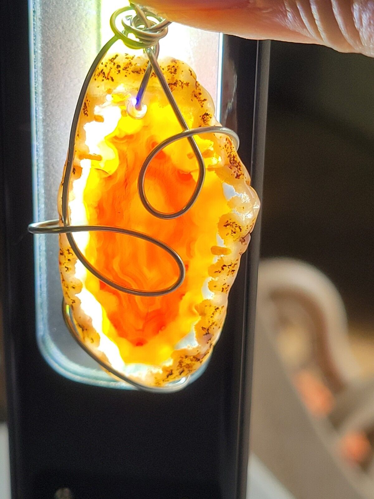 Wire Wrapped Orange Sliced Agate Pendant