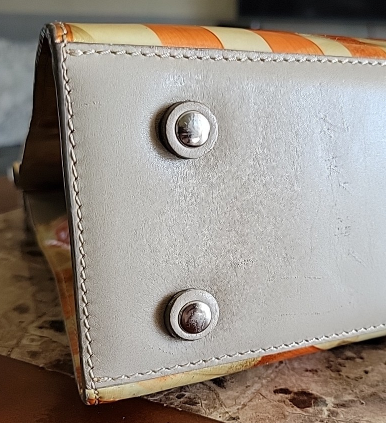 Vintage Sondra Roberts Clutch Copper Gold Vinyl Handbag Acrylic Handles
