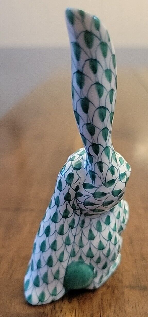 Vintage Herend Single Rabbit On Hind Legs Lopsided Ear Green Fishnet
