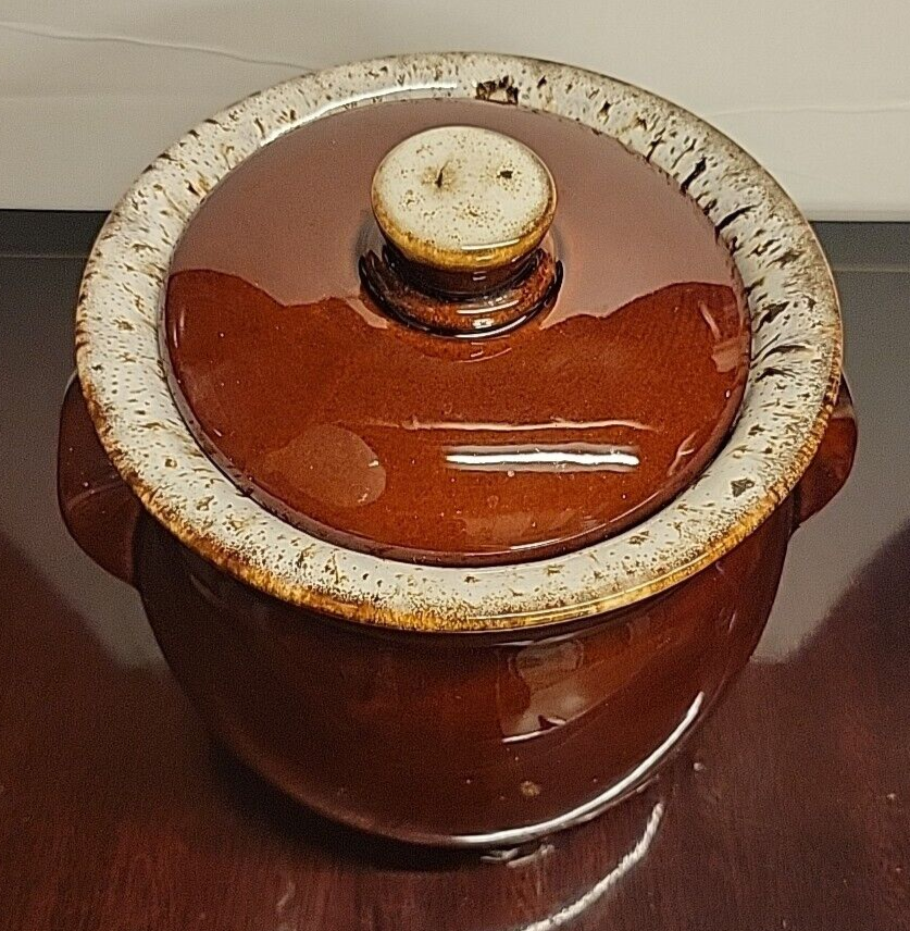 Vintage Hull Pottery Brown Drip Glaze Cookie Jar Bean Pot and Lid Oven Proof USA