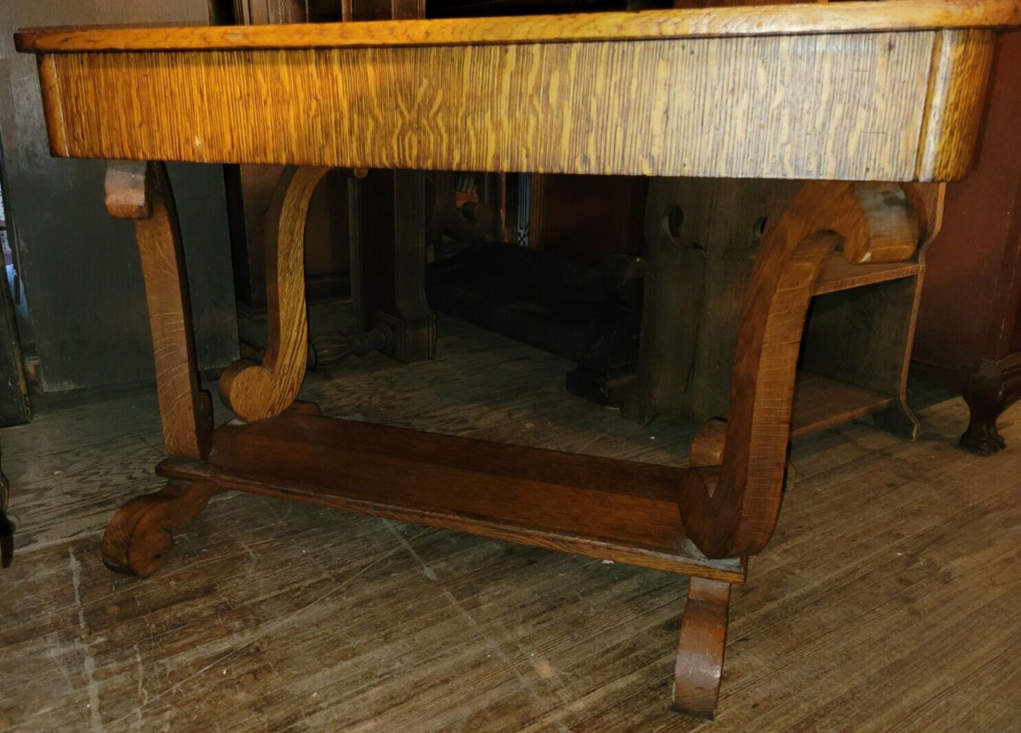 Vintage Quartersawn Oak Writing Library Desk As-Is with Drawer