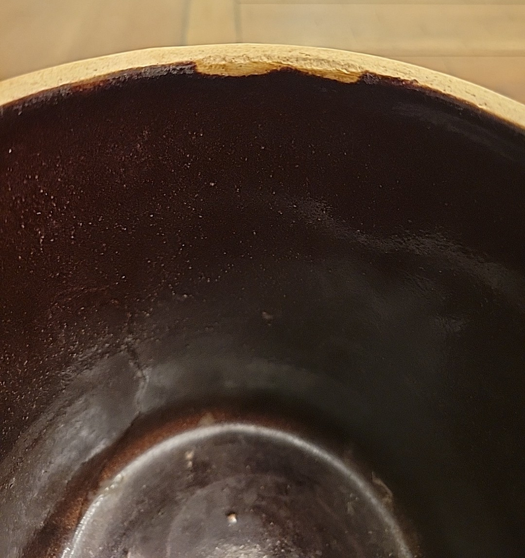 Vintage Two Tone Brown Primitive Kitchen Crock 6.5" VGC