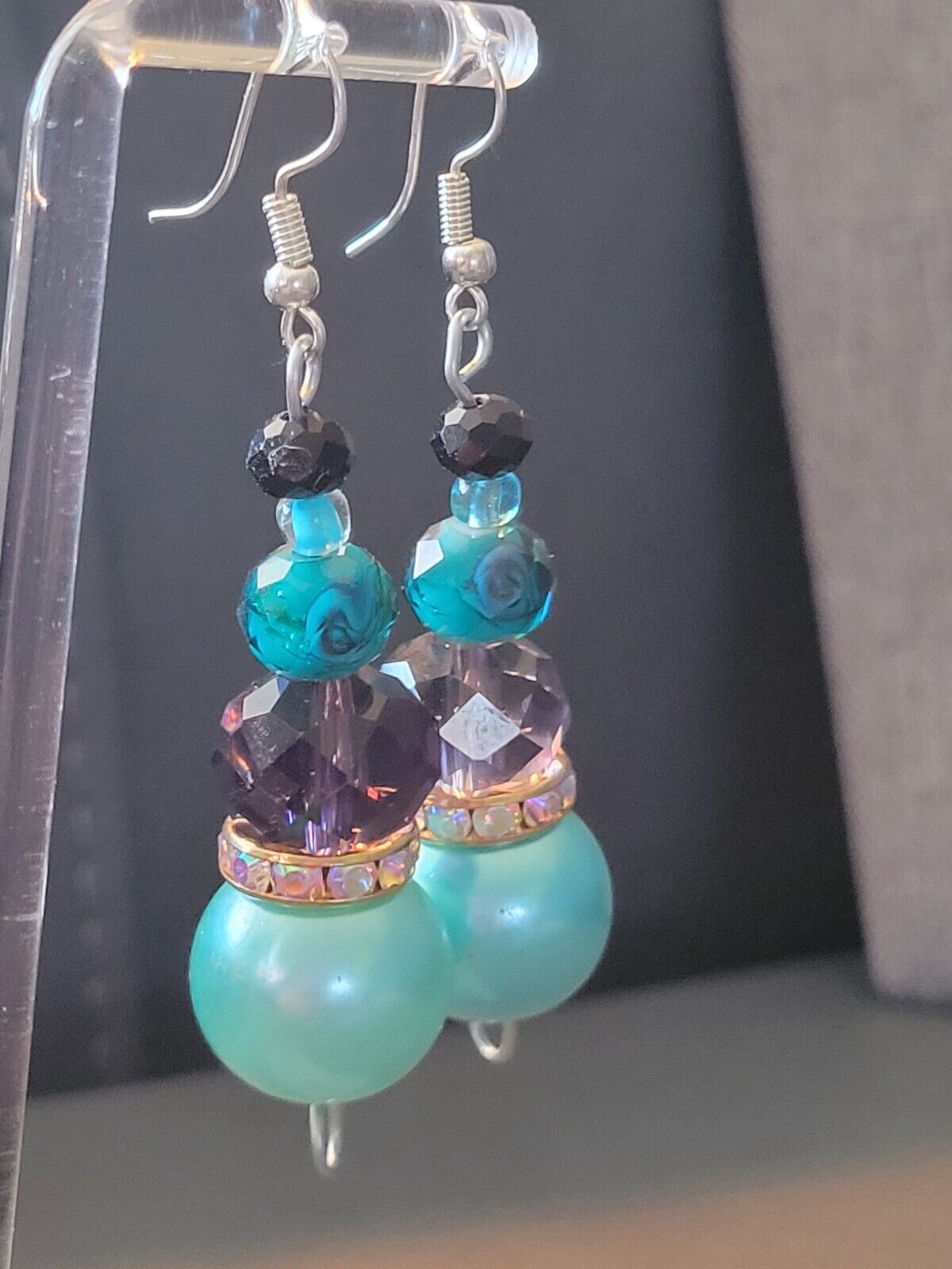 Crazy Lace Teardrop Pendant Wire Wrapped and Dangle Earring Set