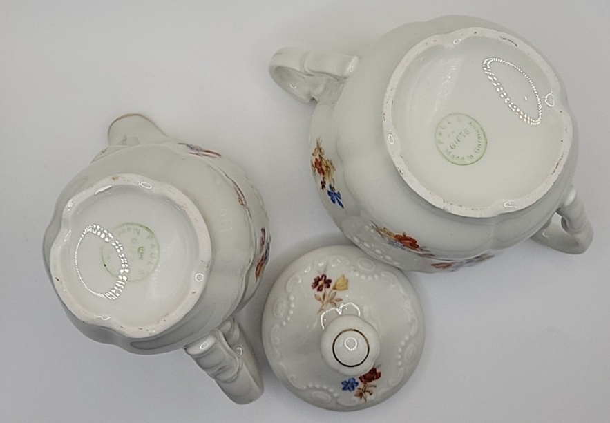 VINTAGE PAUL'S GIFTS NOS CREAMER PITCHER & LIDDED SUGAR GERMANY FLORAL PRINT