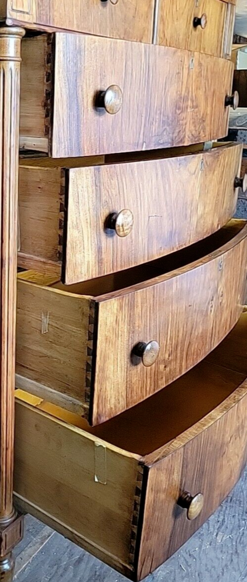 Vintage Golden Oak Veneer 2 Over 4 Tall Boy Dresser Chest of Drawers