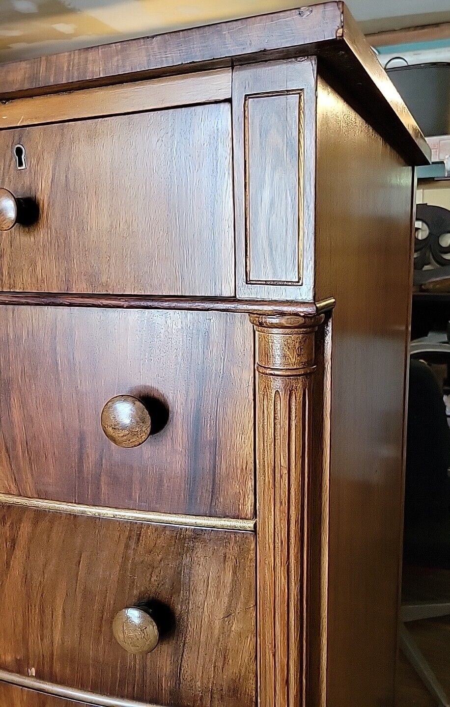 Vintage Golden Oak Veneer 2 Over 4 Tall Boy Dresser Chest of Drawers