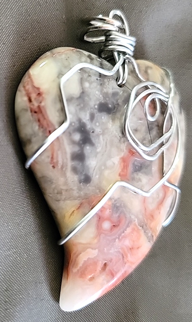 Crazy Lace Heart Shape Agate Wire Wrap Pendant