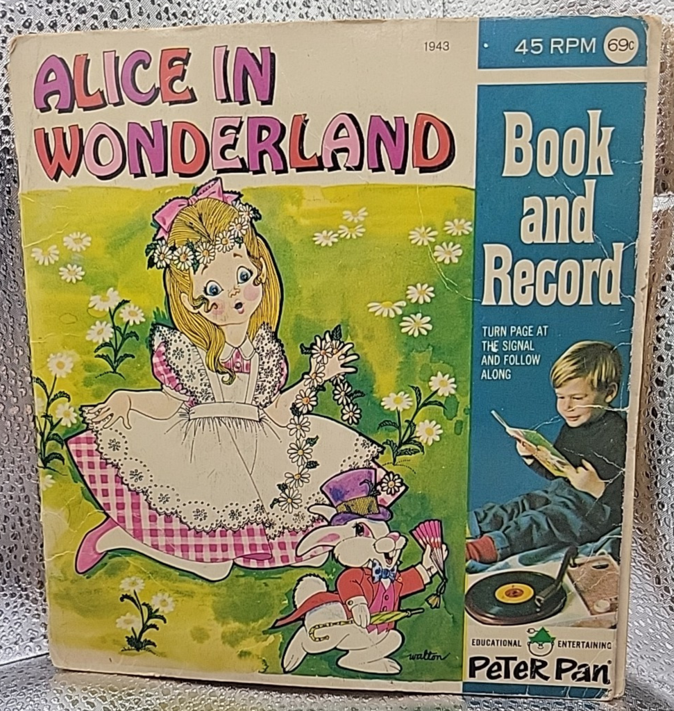 Book & Record 'Alice In Wonderland' 1970's by Peter Pan Recs 45 RPM w Book