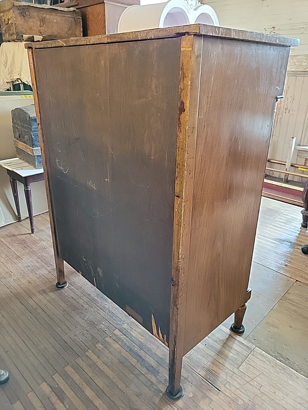 Vintage Golden Oak Veneer 2 Over 4 Tall Boy Dresser Chest of Drawers