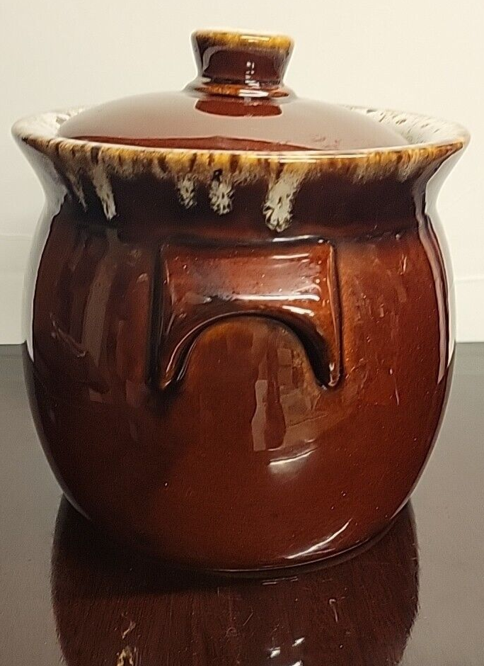 Vintage Hull Pottery Brown Drip Glaze Cookie Jar Bean Pot and Lid Oven Proof USA