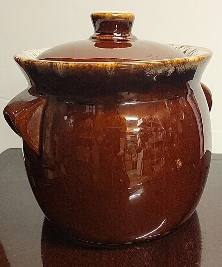 Vintage Hull Pottery Brown Drip Glaze Cookie Jar Bean Pot and Lid Oven Proof USA