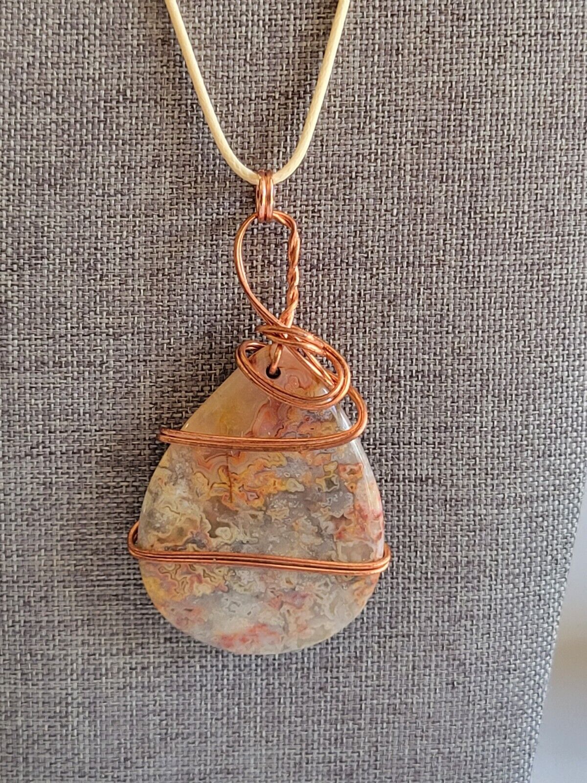 Crazy Lace Teardrop Agate Wire Wrap Pendant