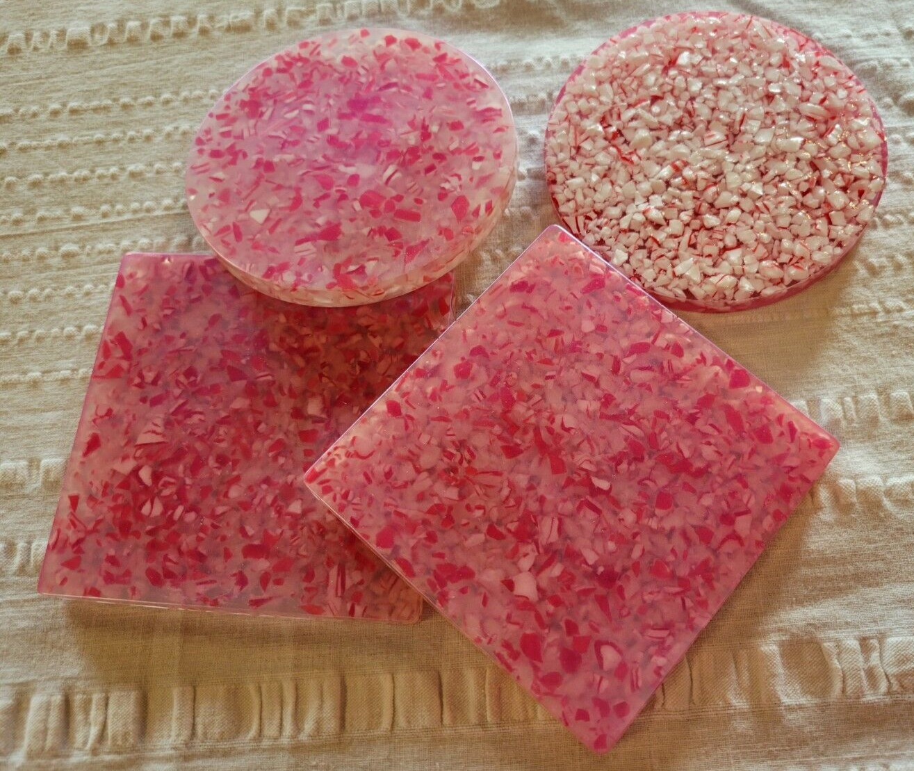 Custom Handmade Resin Novelty Coaster Set of 4 ~ Crushed Peppermint Square