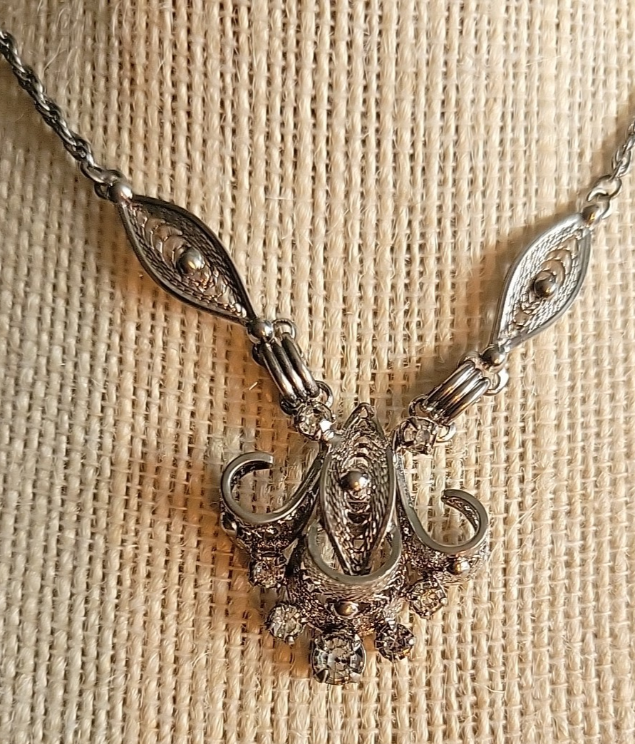 Vintage Espo Flex 925 Sterling Silver Filigree 14” Statement Necklace