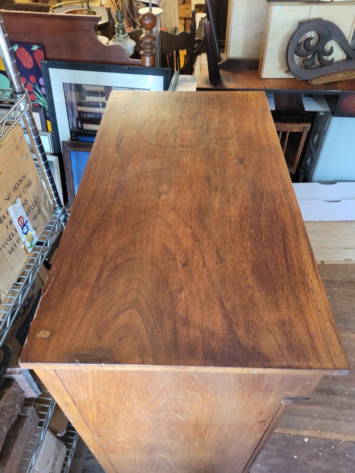 Vintage Golden Oak Veneer 2 Over 4 Tall Boy Dresser Chest of Drawers