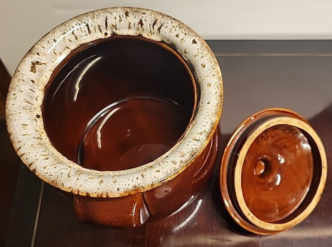 Vintage Hull Pottery Brown Drip Glaze Cookie Jar Bean Pot and Lid Oven Proof USA
