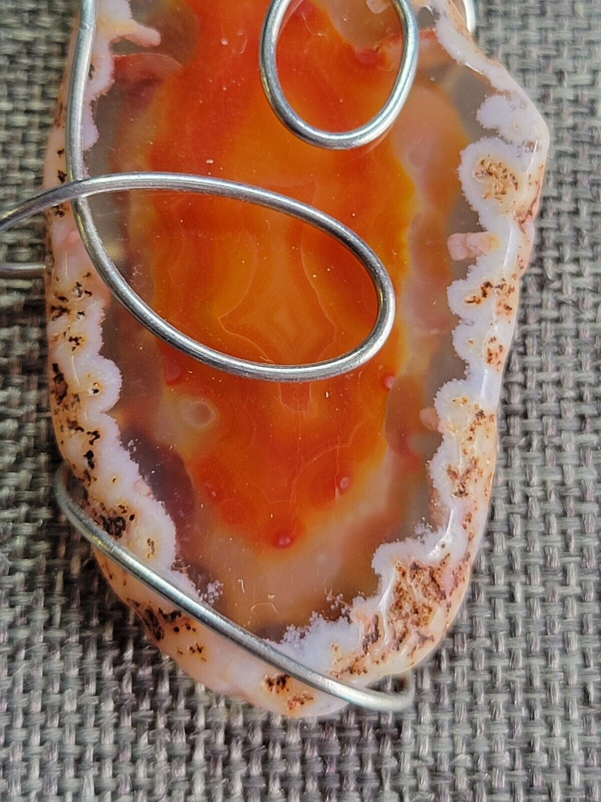 Wire Wrapped Orange Sliced Agate Pendant