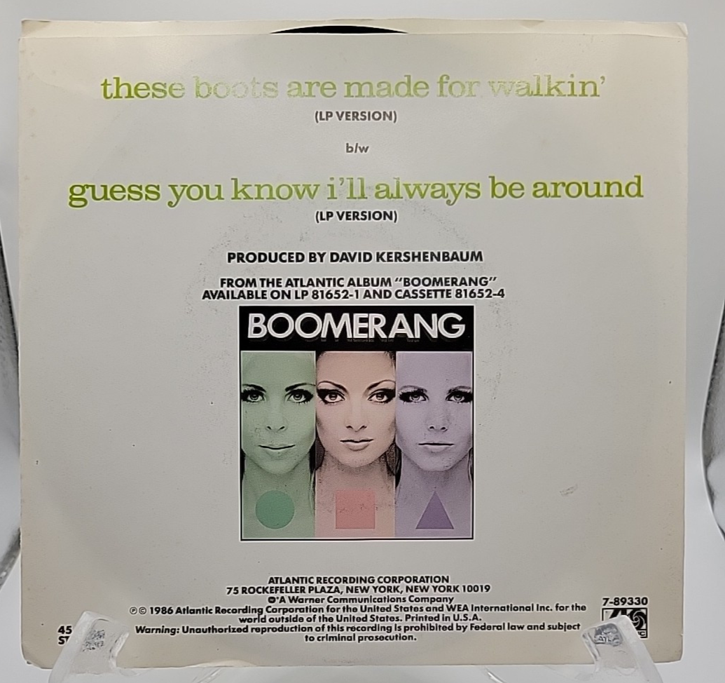 Boomerang THESE BOOTS ARE MADE FOR WALKING Atlantic Records Promo 45 1986