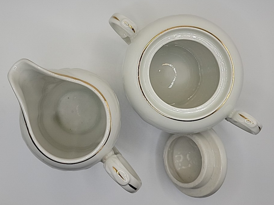 VINTAGE PAUL'S GIFTS NOS CREAMER PITCHER & LIDDED SUGAR GERMANY FLORAL PRINT