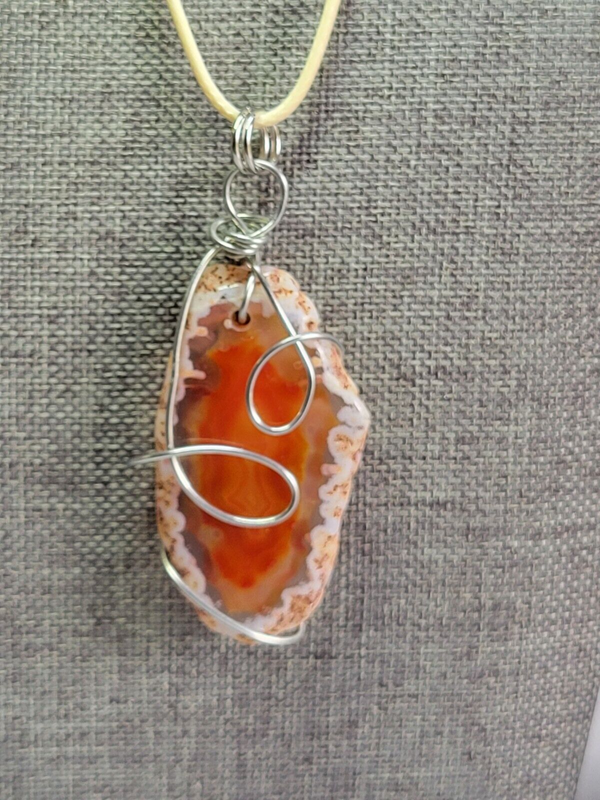 Wire Wrapped Orange Sliced Agate Pendant