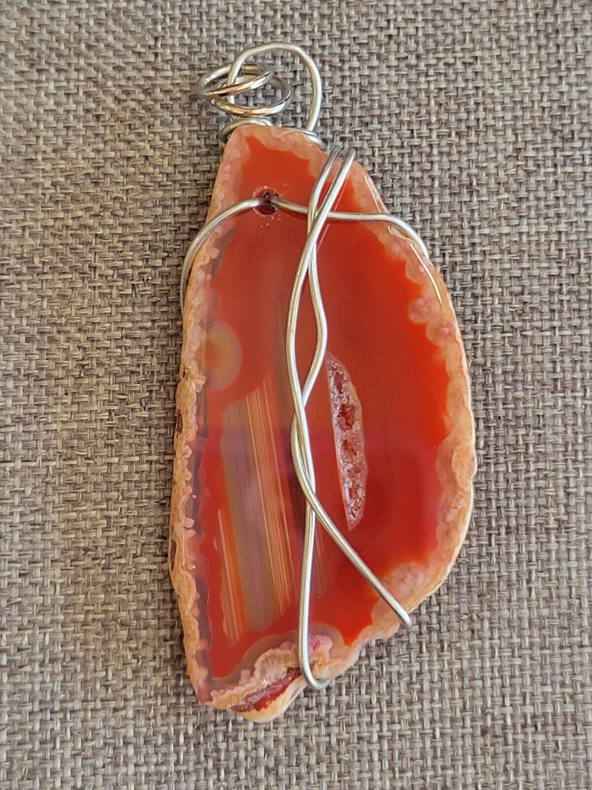 Wire Wrapped Orange Sliced Agate Pendant