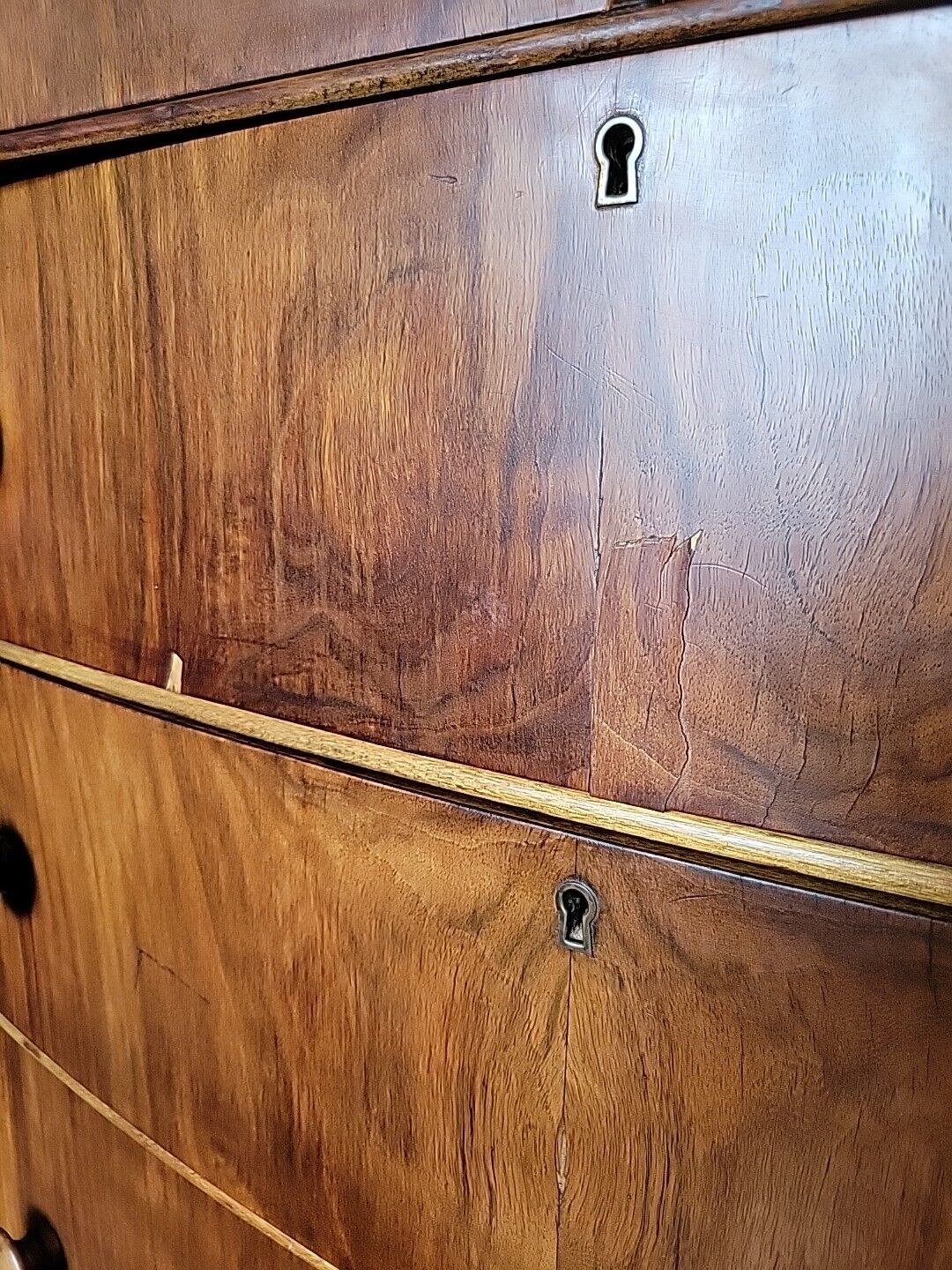 Vintage Golden Oak Veneer 2 Over 4 Tall Boy Dresser Chest of Drawers